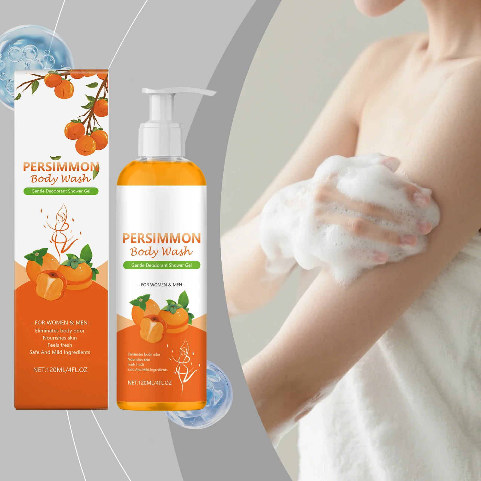 Persimmon Body Wash Reduce Body Bad Odor Remove Excess Oils Deep Hydrating Gentle Cleaning Fruity Aroma Exfoliating Shower Gel - Image 2