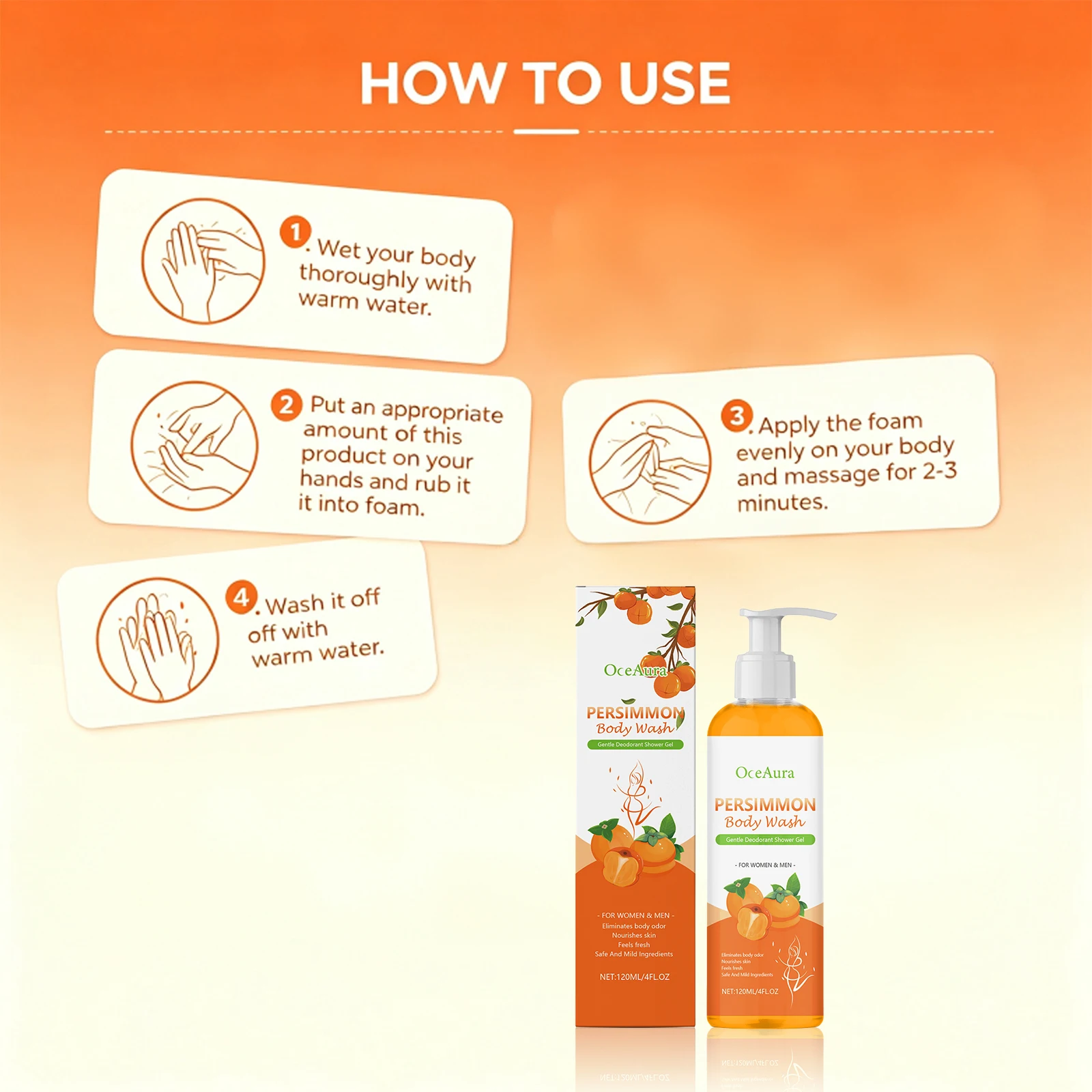Persimmon Body Wash Shower Gel Oil Control Deodorant Shower Gel for Men Women Odor Eliminator Fresh Moisturized Skin Body Care - Image 4