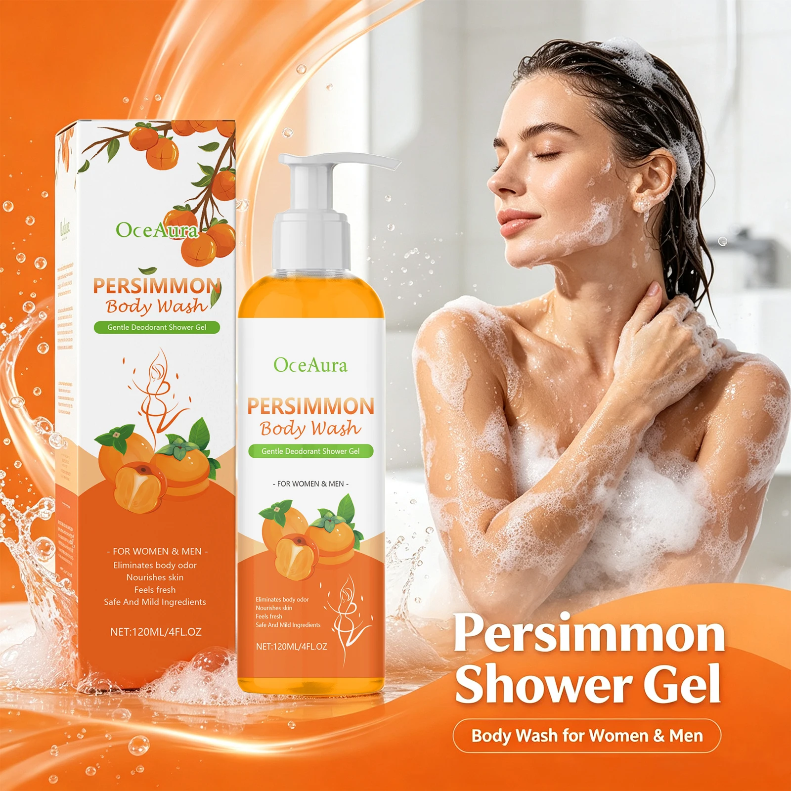 Persimmon Body Wash Shower Gel Oil Control Deodorant Shower Gel for Men Women Odor Eliminator Fresh Moisturized Skin Body Care - Image 3