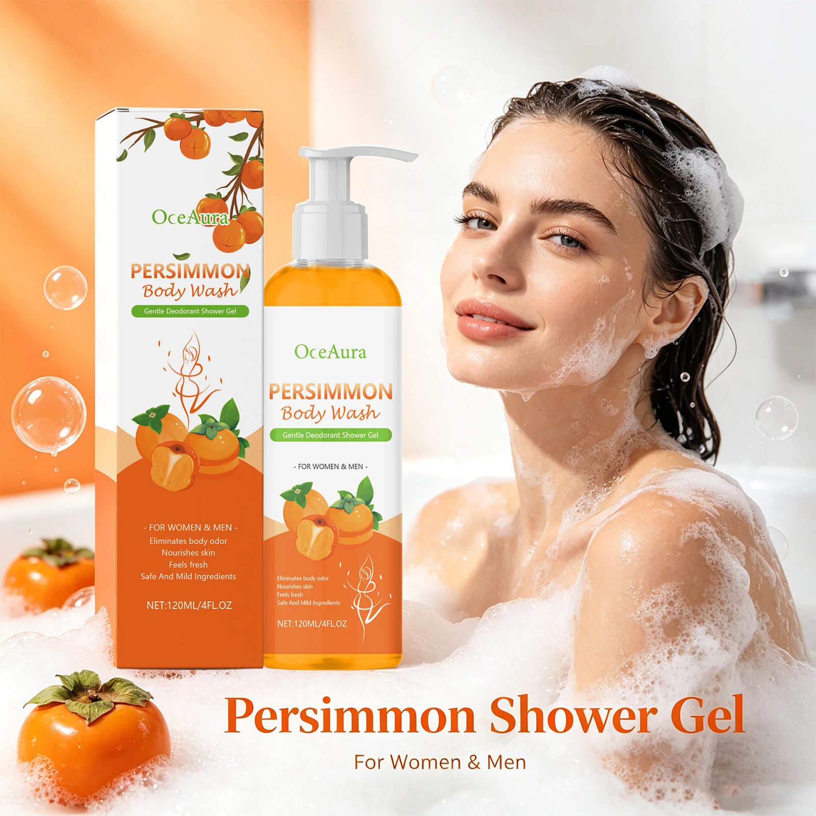 Persimmon Body Wash Shower Gel Oil Control Deodorant Shower Gel for Men Women Odor Eliminator Fresh Moisturized Skin Body Care - Image 5