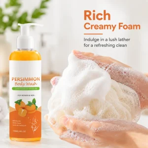 Persimmon Body Wash Sweet Orange Shower Gel Odor Control Body Cleanser Refreshing Rich Foaming Bath Gel Set With Mesh Net 120ml