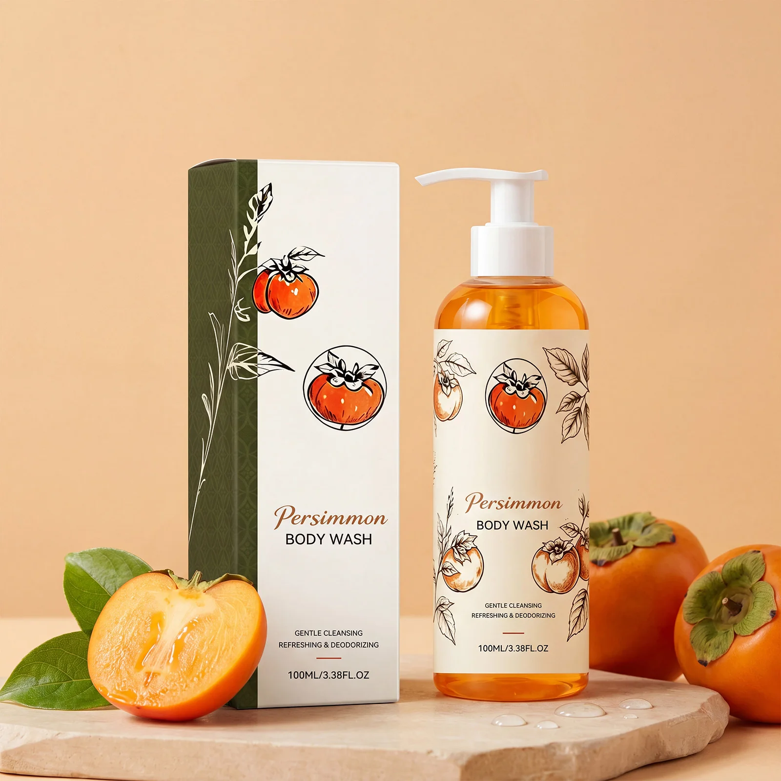 Persimmon Refreshing Body Wash Smoothing & Softening Skin Deodorizing Rich Lather Long-Lasting Fragrance Nourishing Shower Gel - Image 2