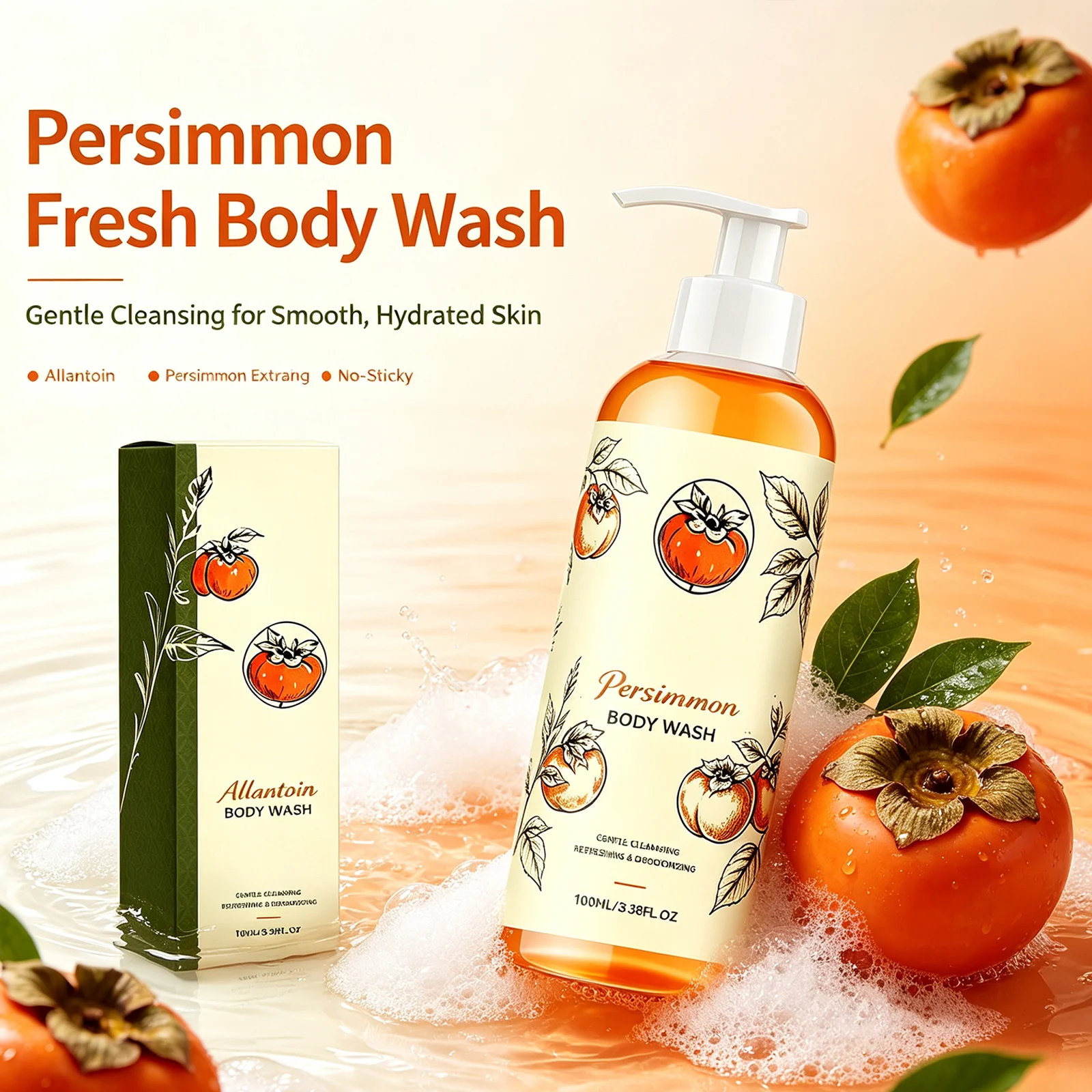 Persimmon Refreshing Body Wash Smoothing & Softening Skin Deodorizing Rich Lather Long-Lasting Fragrance Nourishing Shower Gel - Image 4