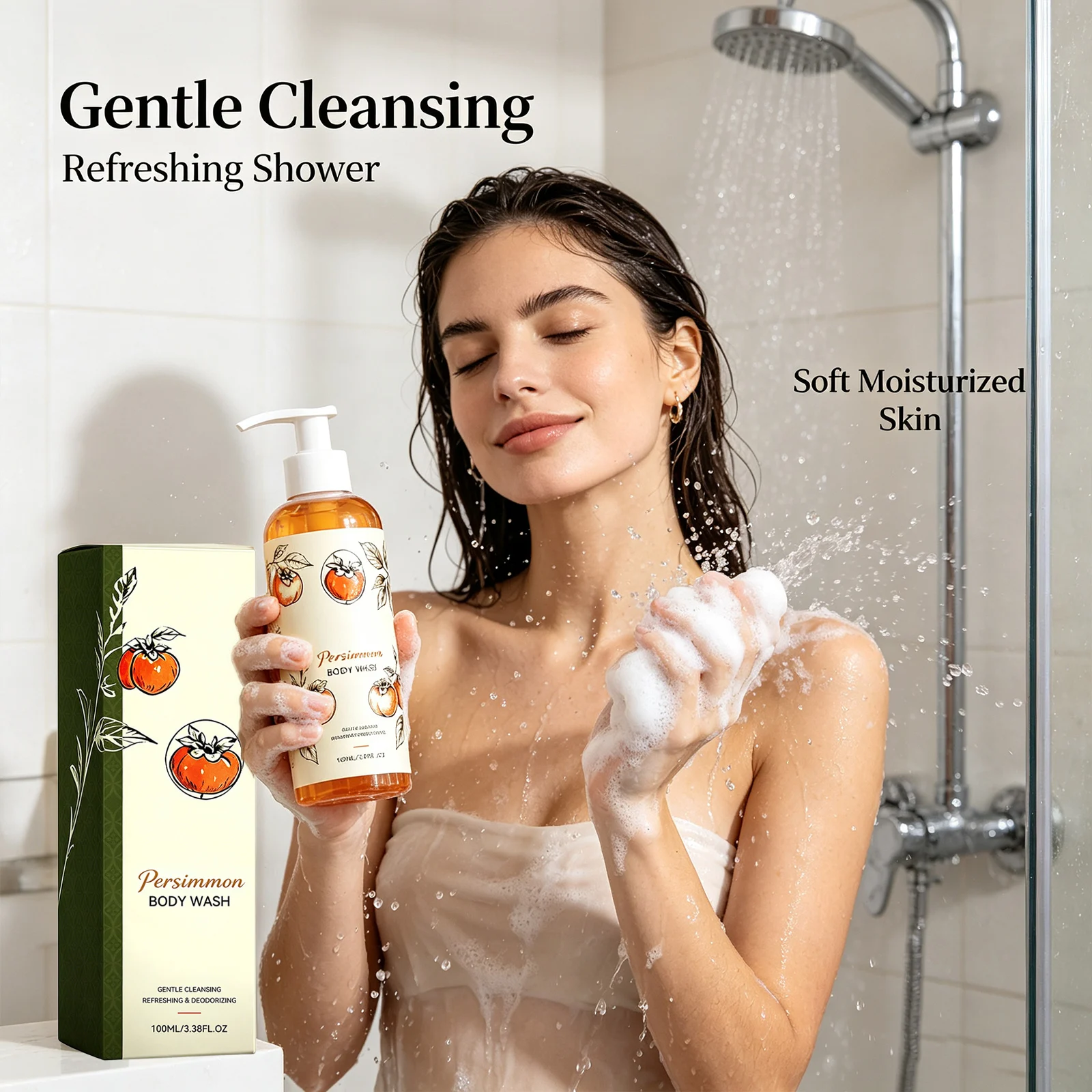 Persimmon Refreshing Body Wash Smoothing & Softening Skin Deodorizing Rich Lather Long-Lasting Fragrance Nourishing Shower Gel - Image 5