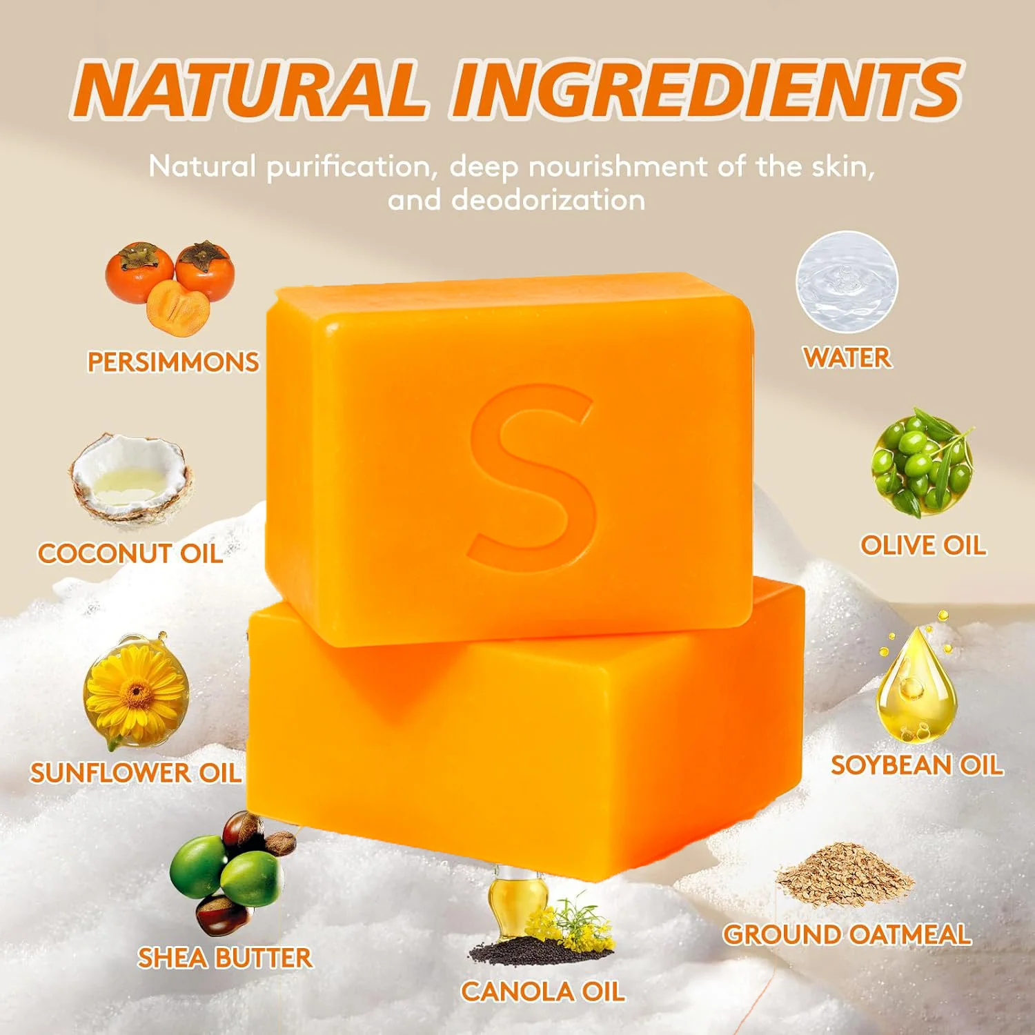 Persimmon Soap Bar and Persimmon Body Wash for Body Odor Control Natural Fruity Aroma Shower Cleanse Gel Bath Soap for Women&Men - Image 4