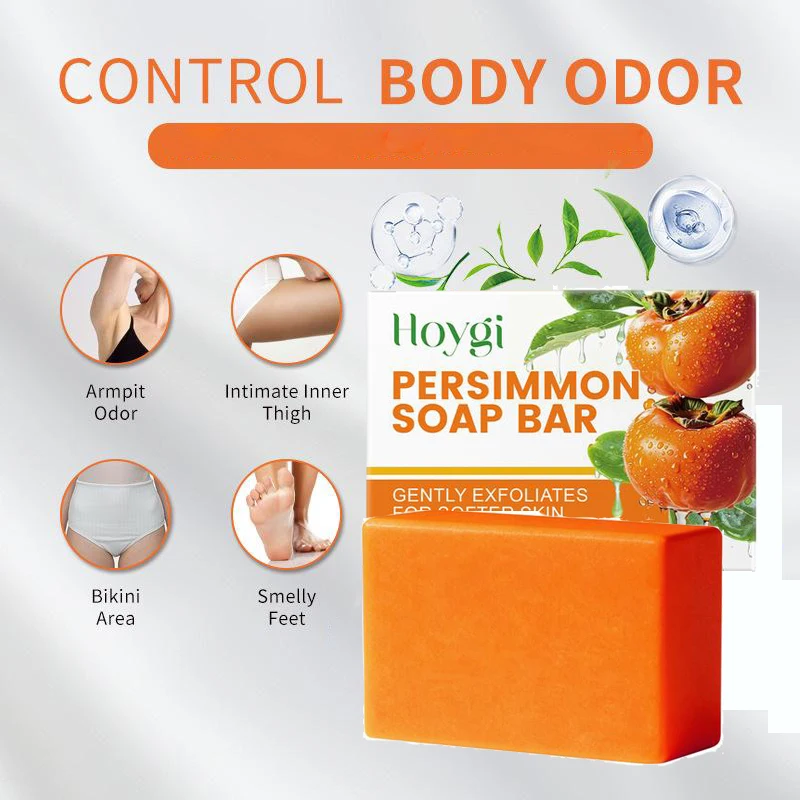 Persimmon Soap Bar for Body Odor Control, Handmade Persimmon Soap for Face and Body Wash, Gentle Smooth Deodorant Bath Soap 100g - Image 3