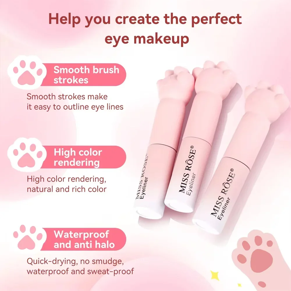 Pink Cat Paw Black Liquid Eyeliner Pen Fast Drying Long-lasting Smudge Proof Makeup Holding Premium Eye Liner Pen Eye Cosmetics - Image 5