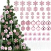 Pink Christmas Tree Ornament Set with Balls Snowflakes Poinsettia Flowers and Icicles for Xmas Home New Year Party Holiday Decor