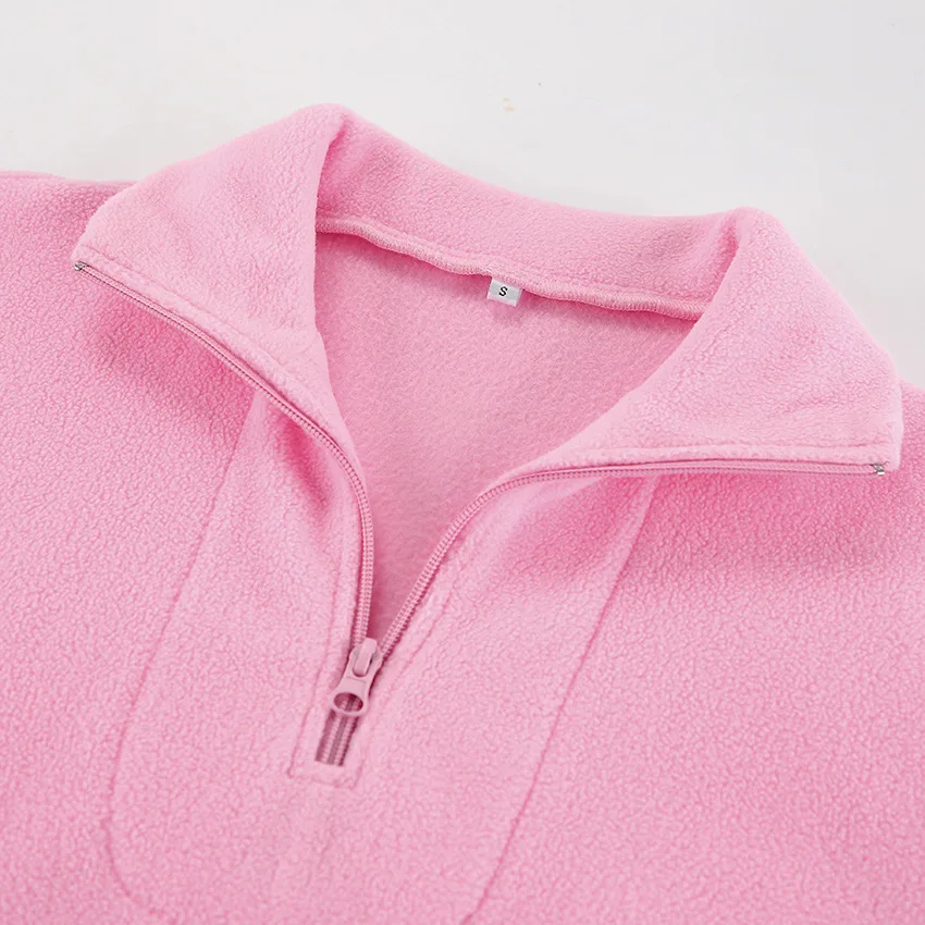 Pink Winter Lamb Fleece Hoodie Women Zipper Lapel Pullover флисовая кофта женская кофта женская - Image 4