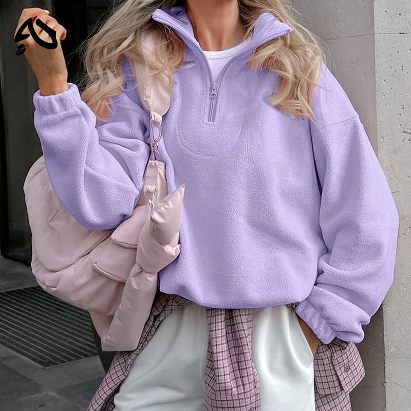 Pink Winter Lamb Fleece Hoodie Women Zipper Lapel Pullover флисовая кофта женская кофта женская - Image 5