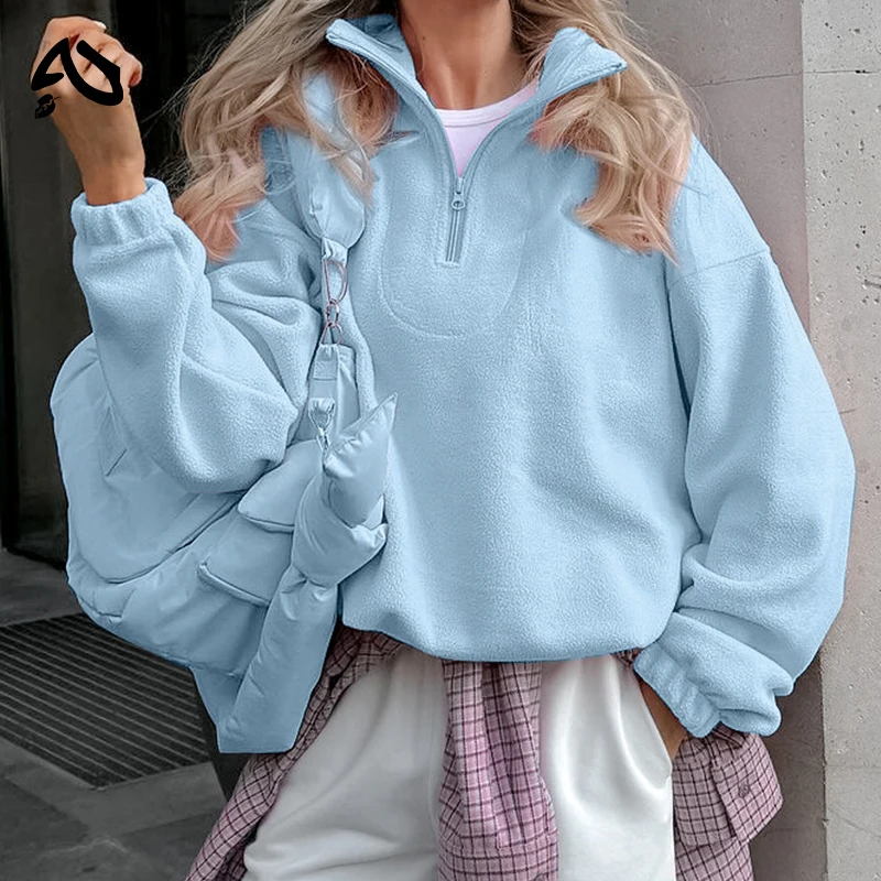 Pink Winter Lamb Fleece Hoodie Women Zipper Lapel Pullover флисовая кофта женская кофта женская - Image 6