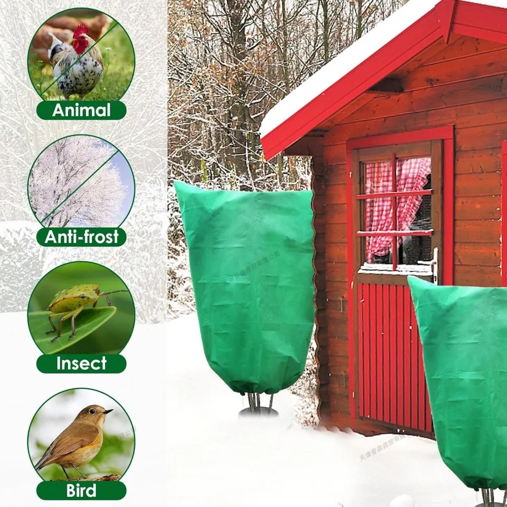 Plant Covers Freeze Protection Frost Cloth Blankets for Outdoor Plant with Zipper Drawstring for Shrubs Potted Plants in Winter - Image 3