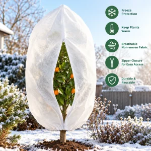 Plant Covers Freeze Protection Frost Cloth Winter Plant Protection Cover with Zipper Drawstring for Shrubs Trees Potted Plants