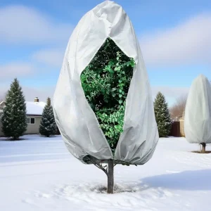 Plant Frost Protection Covers; Winter Frost Protection Fabric; Fitted with a Zip and Drawstring; Protects Outdoor Fruit Trees