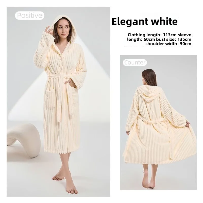 Plus Size Warm Winter Women Hooded Bathrobe Candy Bar Coral Fleece Nightgown Absorbent Quick Drying Breathable Skin Friendly - Image 5
