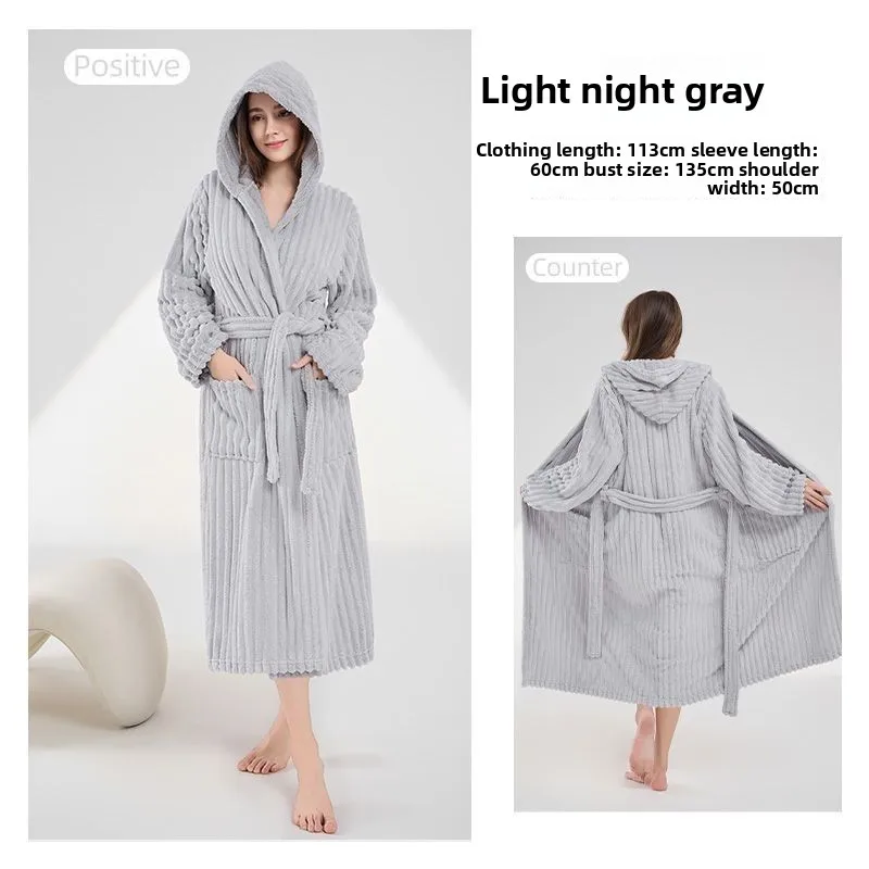 Plus Size Warm Winter Women Hooded Bathrobe Candy Bar Coral Fleece Nightgown Absorbent Quick Drying Breathable Skin Friendly - Image 3