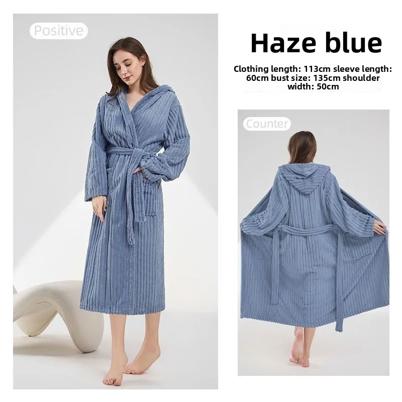 Plus Size Warm Winter Women Hooded Bathrobe Candy Bar Coral Fleece Nightgown Absorbent Quick Drying Breathable Skin Friendly - Image 4