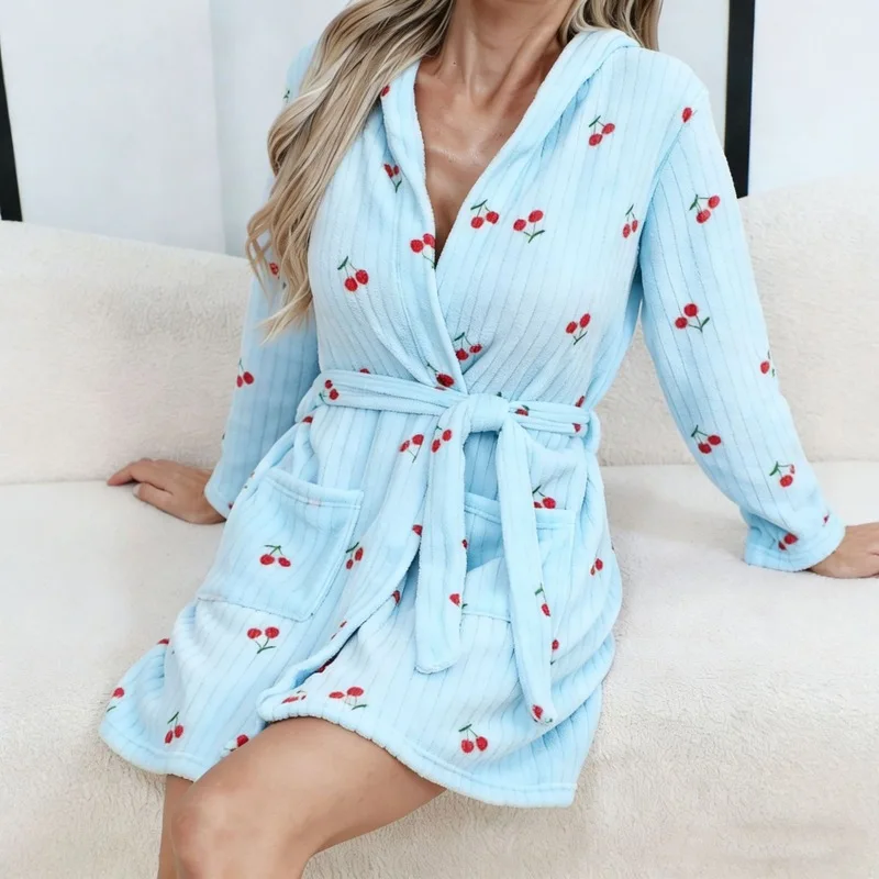Plush Hooded Robe for Women, Soft Fleece Fluffy Bathrobe with Warm Fuzzy Fabric, Cozy Loungewear for Winter Fall - Image 2