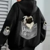 Pocket Pug Hoodies Women Cartoons dog Prints Plus Size Pockets Hoodie Winter Fleece Warm Sweatshirts Street Comfy Animal Clothes