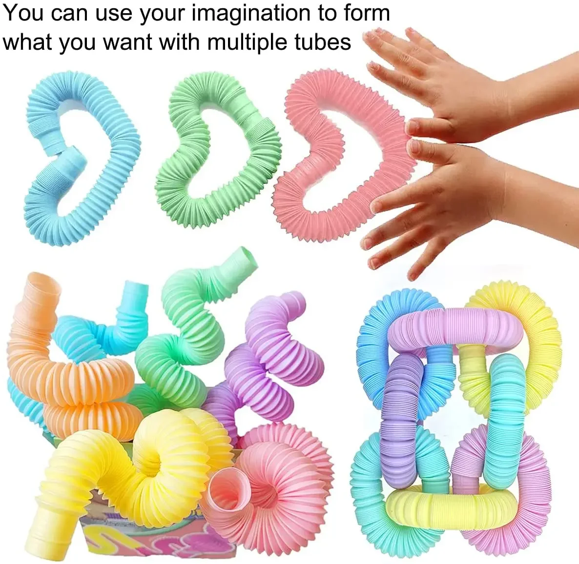 Pop Tubes Sensory Fidget Toys 6Pcs Large Pop Tube Set Party Favors Goodie Bag Stuffers Classroom Prizes Gifts for Kids Adults - Image 3