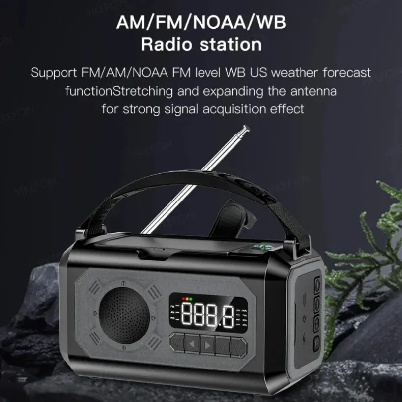 Portable 12000mAh Emergency Radio AM/FM/NOAA Weather Radio Solar Hand Crank Radio Flashlight SOS Alarm Power Bank Reading Lamp - Image 6