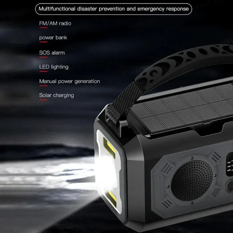 Portable 12000mAh Emergency Radio AM/FM/NOAA Weather Radio Solar Hand Crank Radio Flashlight SOS Alarm Power Bank Reading Lamp - Image 5