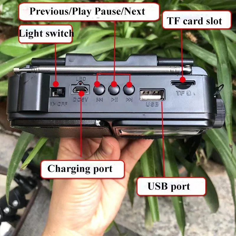 Portable Emergency Radio Solar FM AM SW1-6 Radio Receiver Bluetooth Speaker with Flashlight TF Card USB Drive MP3 Music Player - Image 6