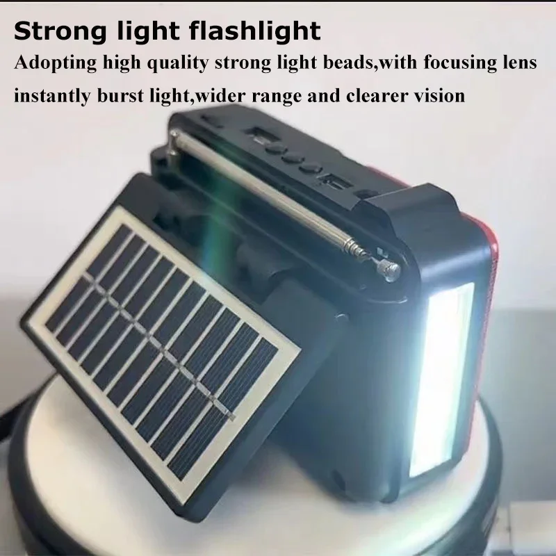 Portable Emergency Radio Solar FM AM SW1-6 Radio Receiver Bluetooth Speaker with Flashlight TF Card USB Drive MP3 Music Player - Image 5