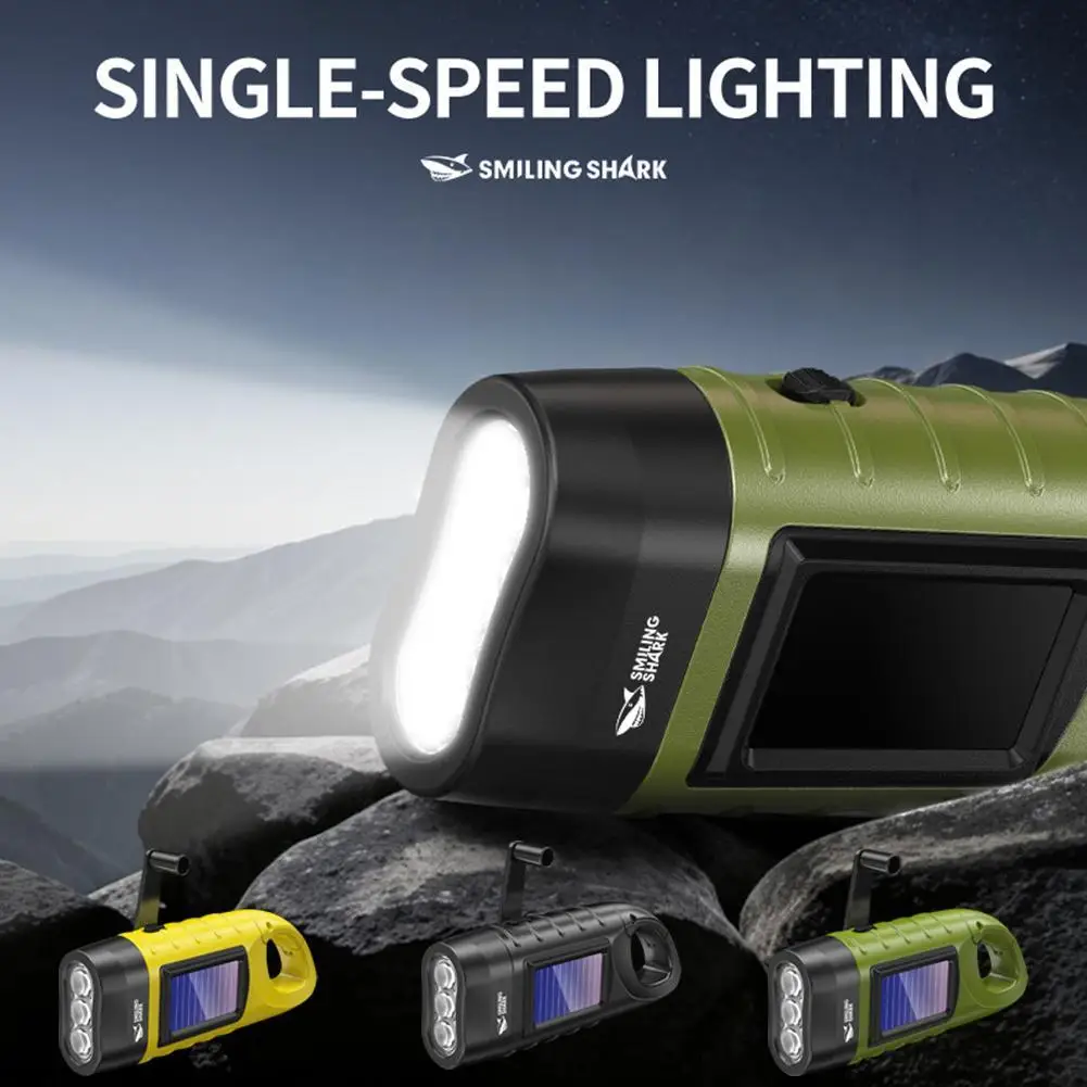 Portable LED Flashlight Tent Light Hand Crank Dynamo Solar Power Torch for Outdoor Camping Hiking Long-range Emergency Lantern