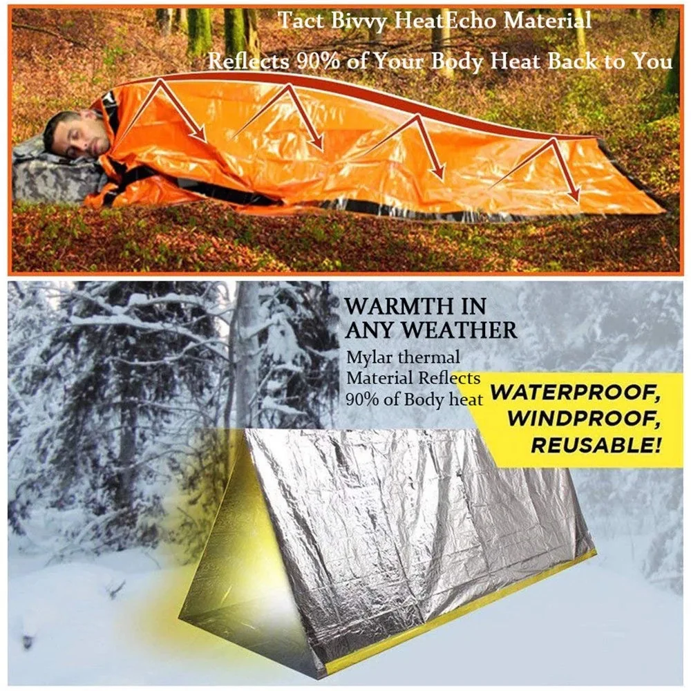 Portable Waterproof Emergency Survival Sleeping Bag Outdoor Edc Camping Gear Thermal Sack First Aid Rescue Kit Mylar Blanket - Image 5