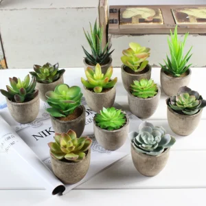Premium Realistic Artificial Succulent Plants Set for Desk Shelf Counter Decor Indoor Office Bedroom Living Room Gift Gray Pot