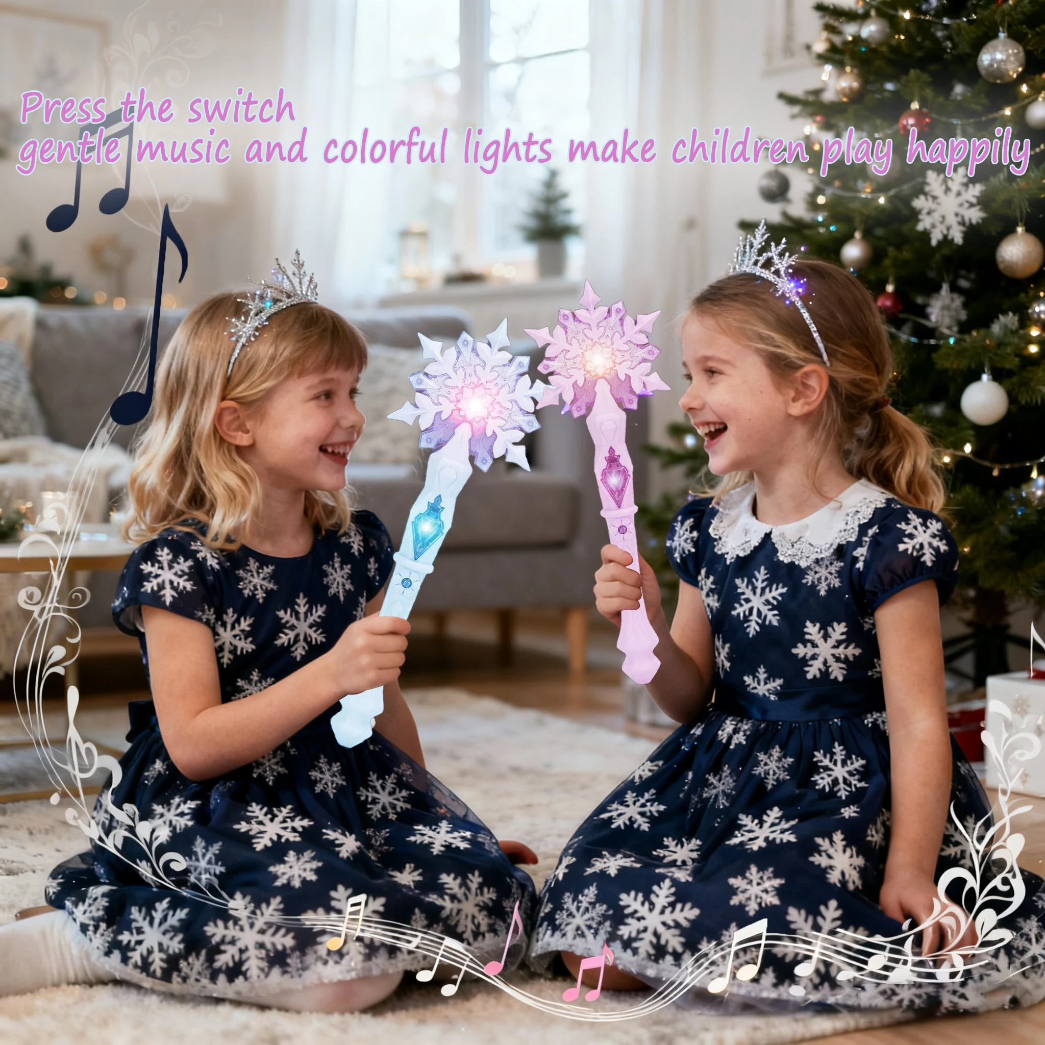 Princess Snow Wand Toy Snowflake Light Sound Sticks Kid Cosplay Fairy Girls Glowing Wands Christmas Halloween Children Toys - Image 3