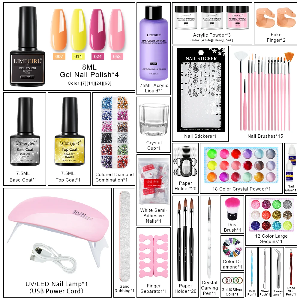 Professional Manicure Set Acrylic Powder Complete Manicure Set, Glitter Powder, Manicure Liquid, Decorative Crystal Kit - Image 2