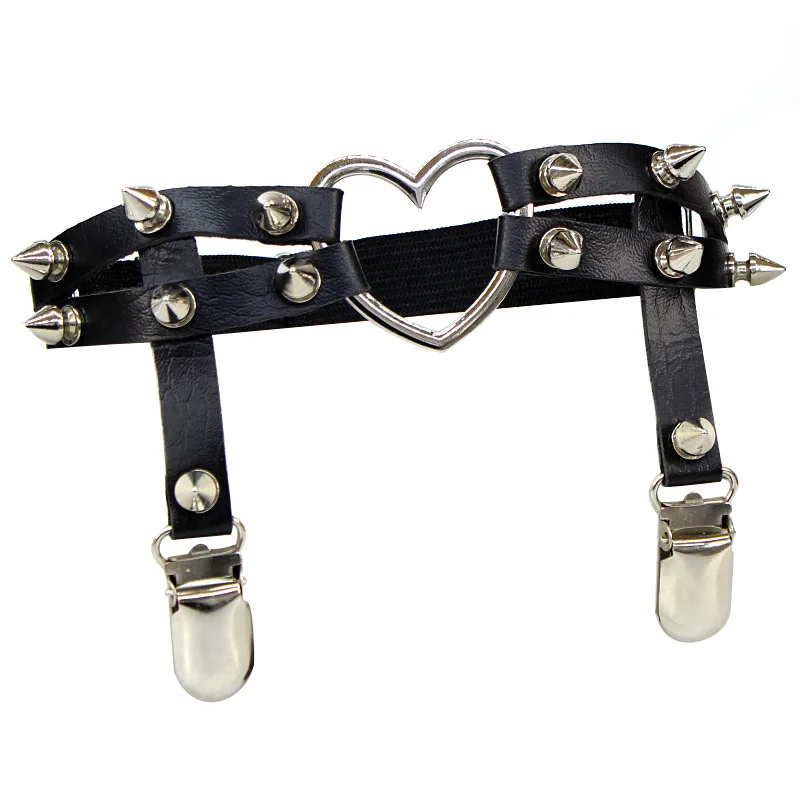 Punk Sexy Spike Garter Belt Rock Rivet Elastic Suspender Belt 2 Clips Harajuku Gothic Goth Studded Women Leglet Stockings Garter - Image 3