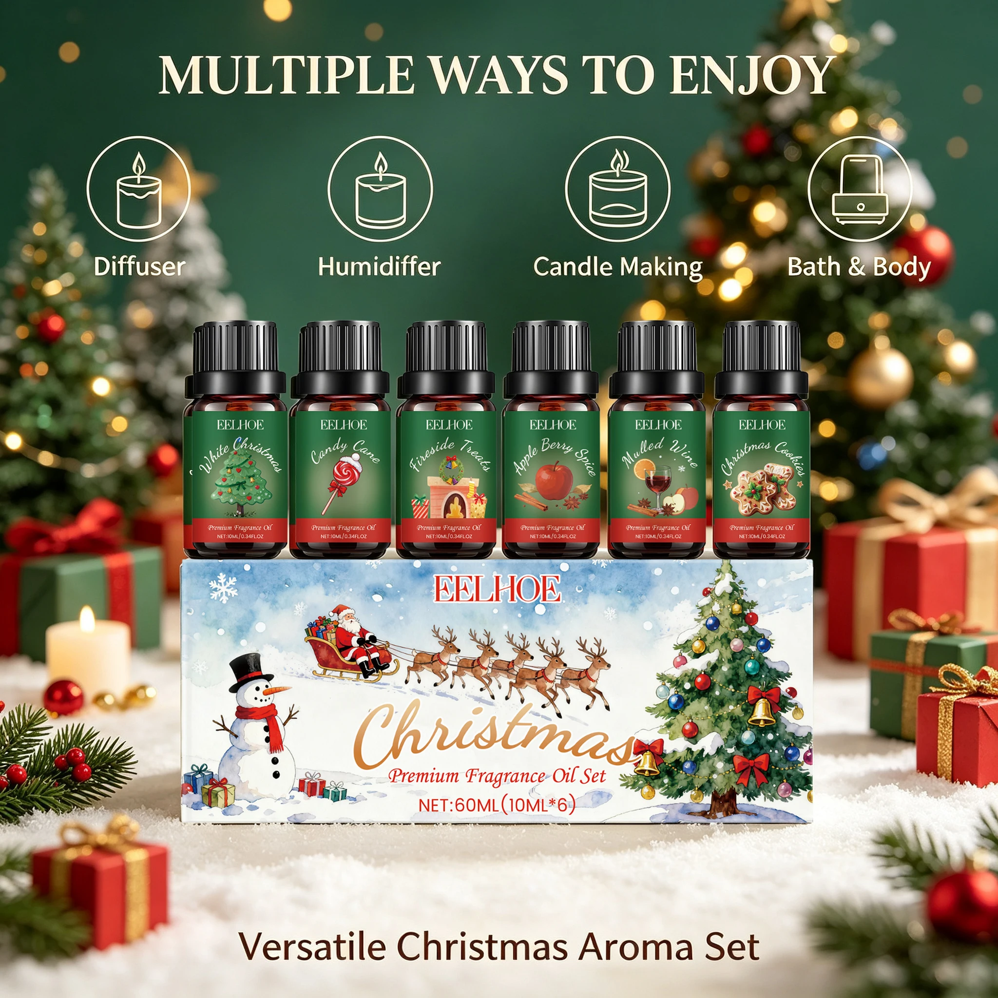 Pure Organic Essential Oil for Candle Making Soap Making DIY Skin Care Natural Fragrance Oil Merry Christmas Essential Oil Set