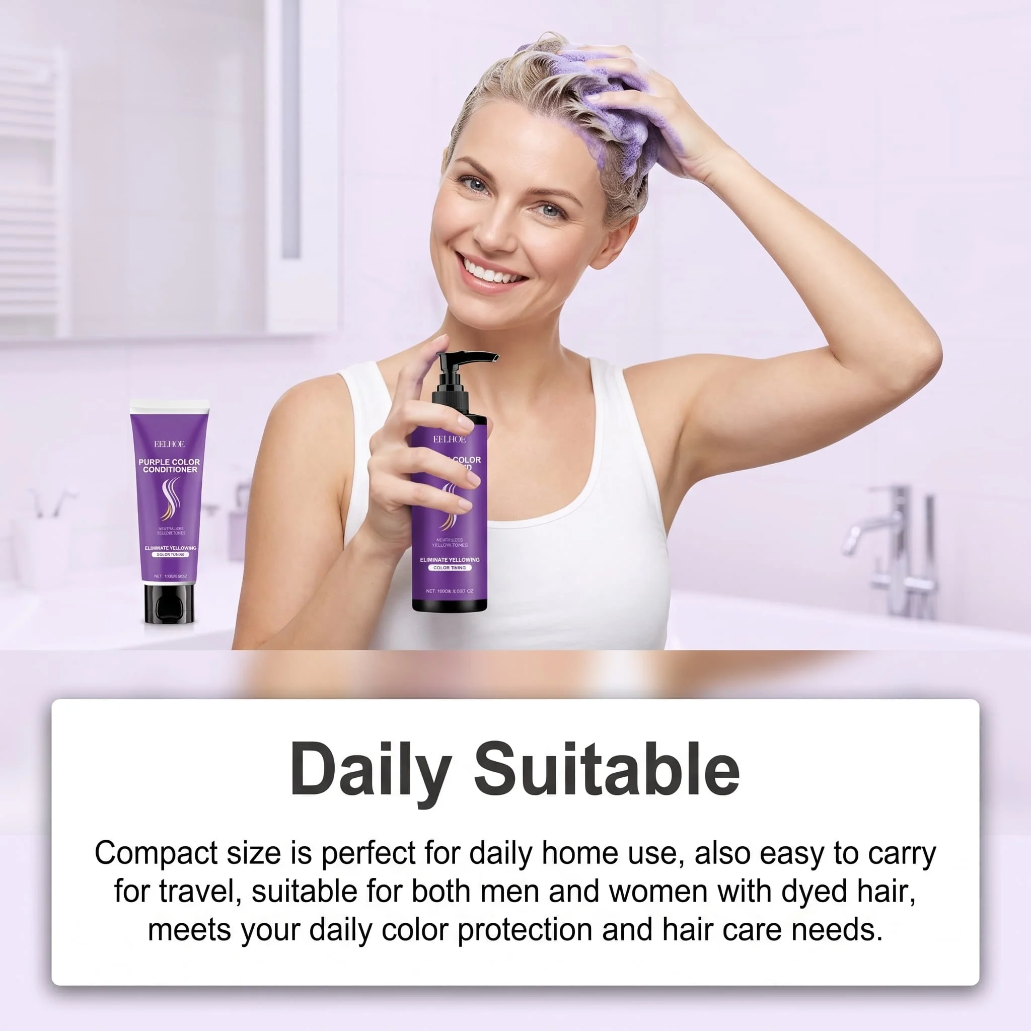 Purple Shampoo Conditioner Set Color Depositing Nourishing Hair Care For Blonde Bleached Silver Hair Shine Enhancing Smoothing - Image 3