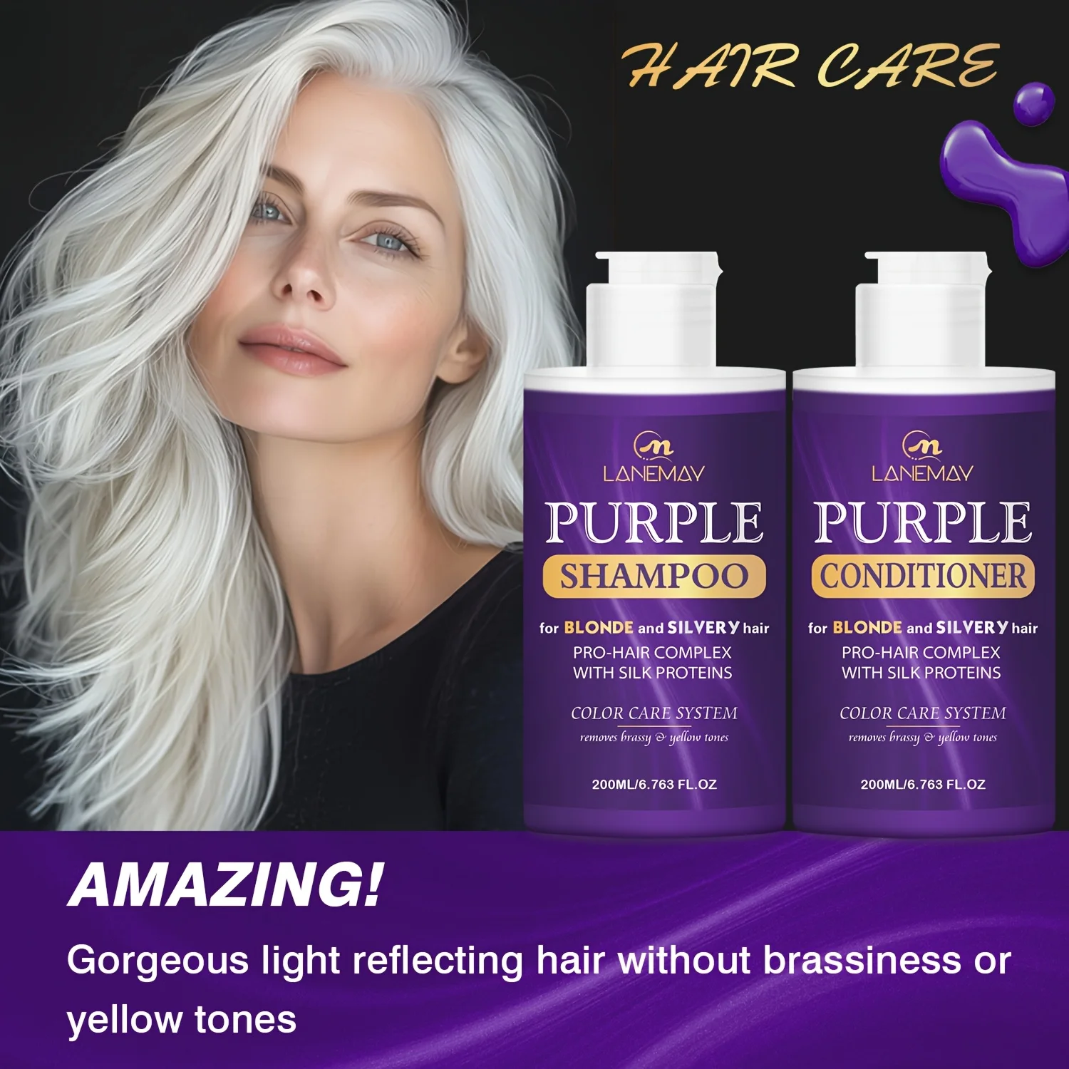 Purple Shampoo and Conditioner Set for Blonde, Bleached, Silver & Gray Hair - Sulfate Free Toning Duo, Anti Brass, 2 x 200ml - Image 5