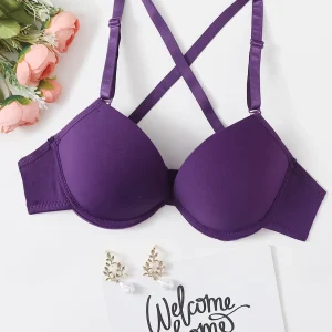Purple strip steel support brassiere sexy cross back bra women's underwear detachable shoulder straps A2122