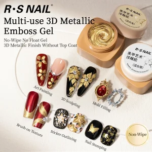 RS 3D Metallic Emboss Nail Gel Non‑Wipe Sculpting Painting Gel Polish Multi‑use Metal Texture Stamping Liner Gel for Home Salon