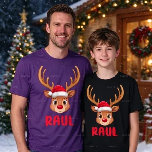 Raul Reindeer Funny Christmas Xmas Pajamas for Raul T Shirt Y2k Funny Christmas Family Members Matching PJs Soft Cotton Clothes