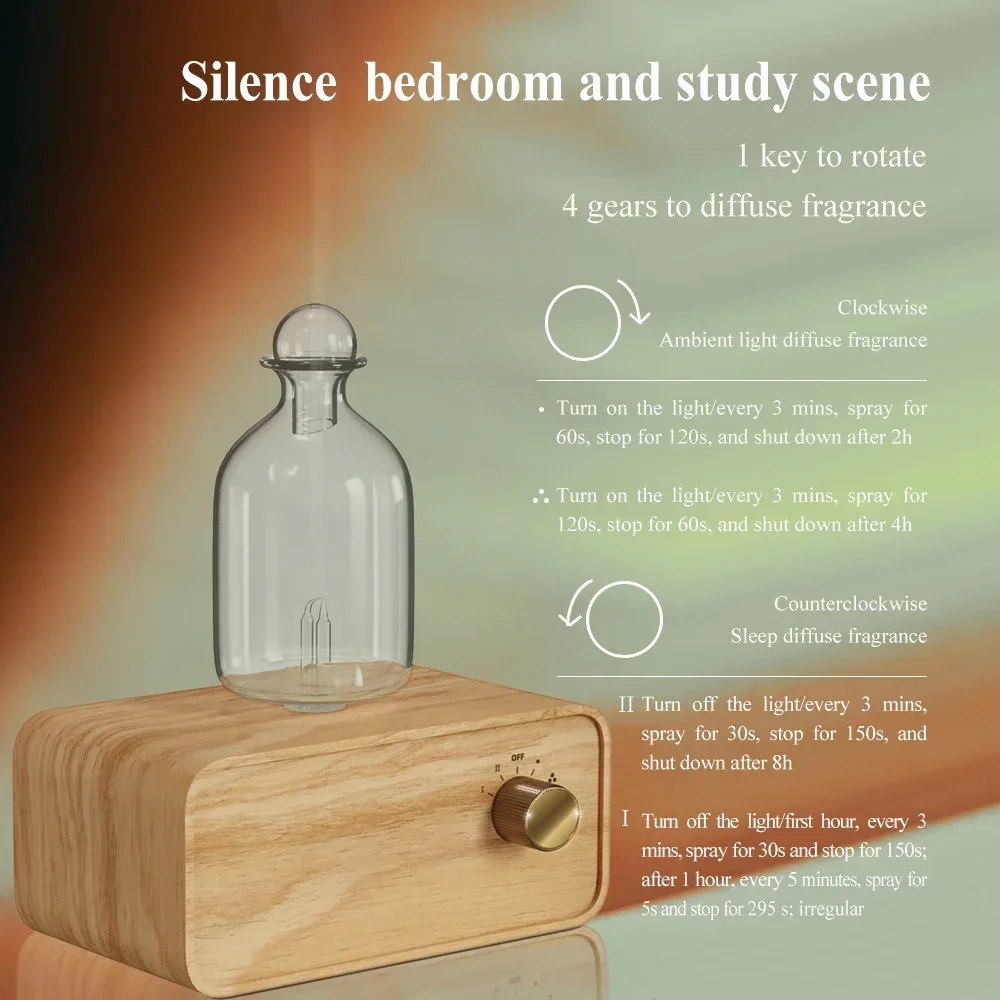 Rechargeable Essential Oil Diffuser Waterless Nebulizing Diffuser Electric Smell for Home Office Wood and Glass Aroma Diffuser - Image 4