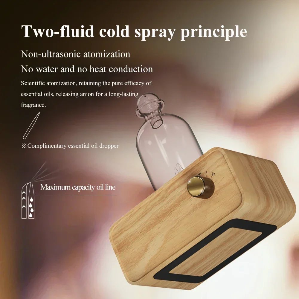 Rechargeable Essential Oil Diffuser Waterless Nebulizing Diffuser Electric Smell for Home Office Wood and Glass Aroma Diffuser - Image 3