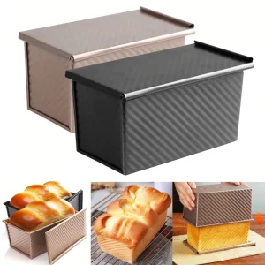 Rectangle Loaf Pan with Lid 1lb Non-Stick Bread Baking Pan Carbon Steel Corrugated Toast Box Toast Mold for Oven Baking Tool