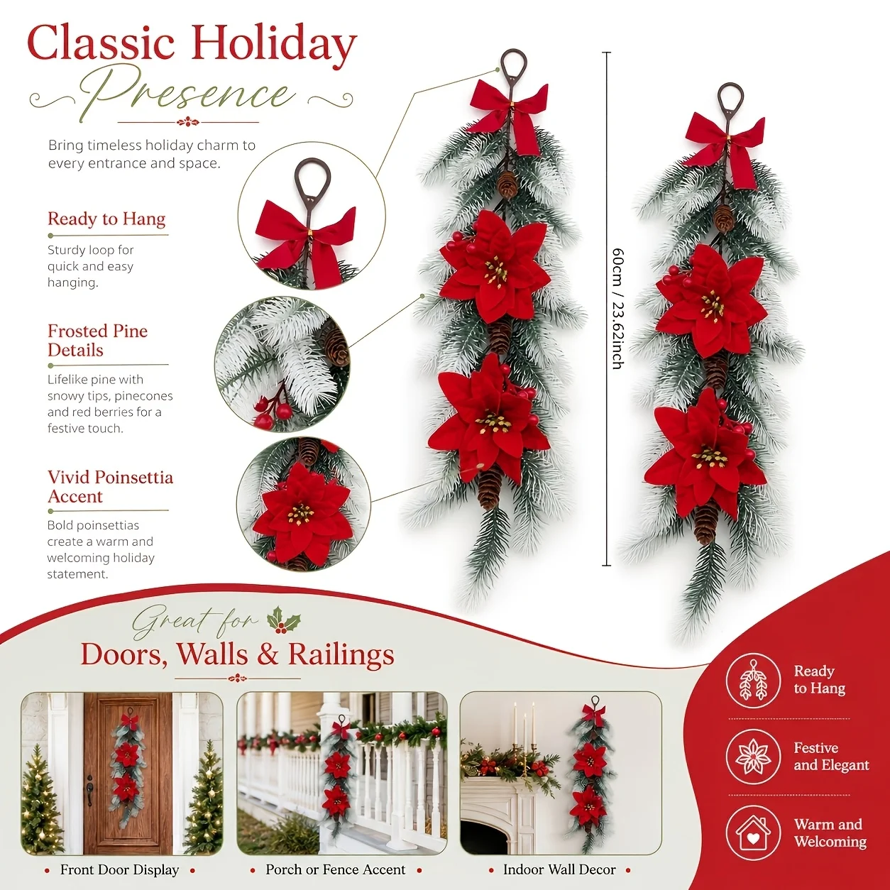 Red Artificial Hanging Flowers Vine Spring Summer Christmas Decor for Indoor Outdoor Flower Pots Front Door Easy Care Fake Flowe - Image 2