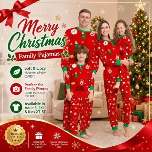 Red Long Sleeve Christmas Pyjamas Set Printed Santa Claus Family Matching Pyjamas Deer Xmas Trees Xmas Sleepwear Adult Kids