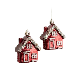 Red Painted Christmas Hanging Ornaments Bell Shape House Shape Small Pendants Hanging Hole Irregular Design