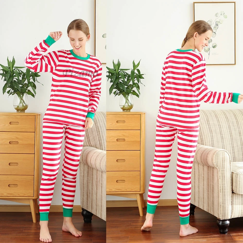 Red and White Striped Family Christmas Pajamas Xmas Nightwear Children's Homewear Mother Father Kids Xmas Homewear Nightwear - Image 5