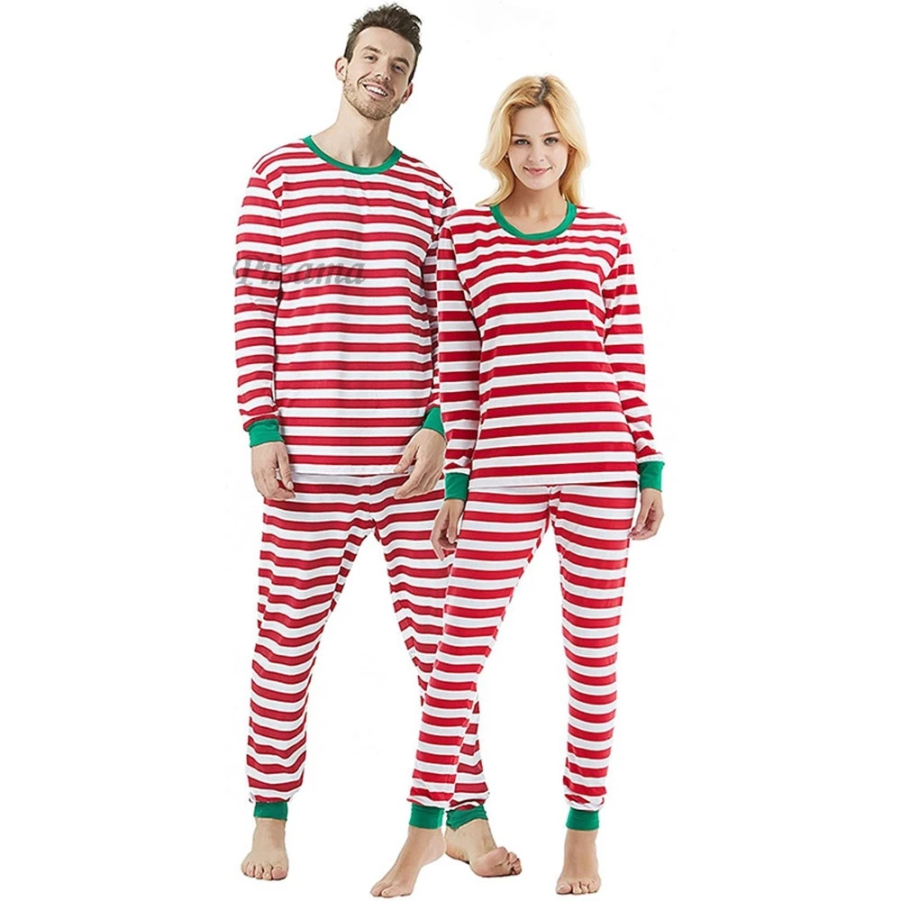 Red and White Striped Family Christmas Pajamas Xmas Nightwear Children's Homewear Mother Father Kids Xmas Homewear Nightwear - Image 3