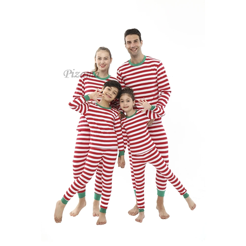 Red and White Striped Family Christmas Pajamas Xmas Nightwear Children's Homewear Mother Father Kids Xmas Homewear Nightwear