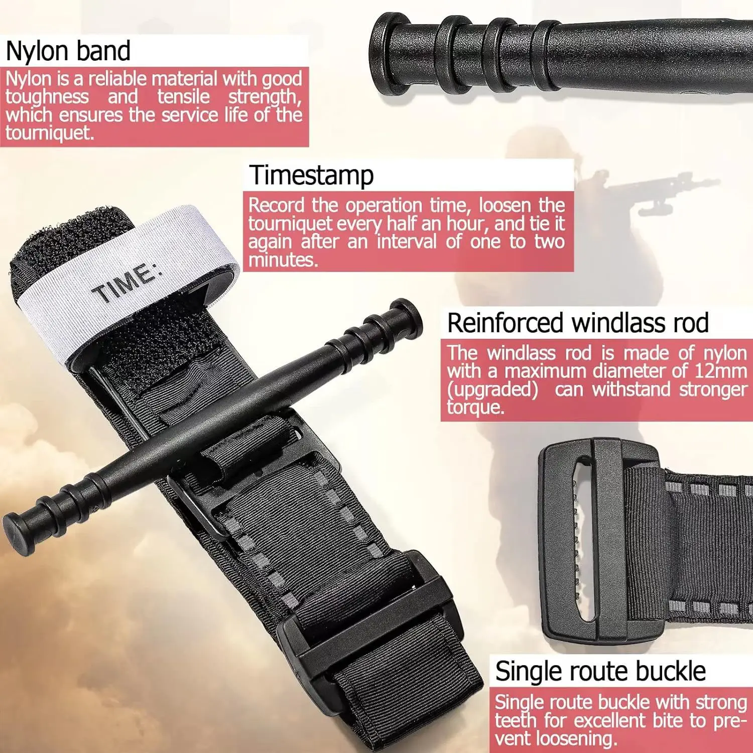 Rescue Tactical Tourniquet with Rod Combat Medical First Aid Emergency Tourniquet Survival Tool AQYP04 - Image 3